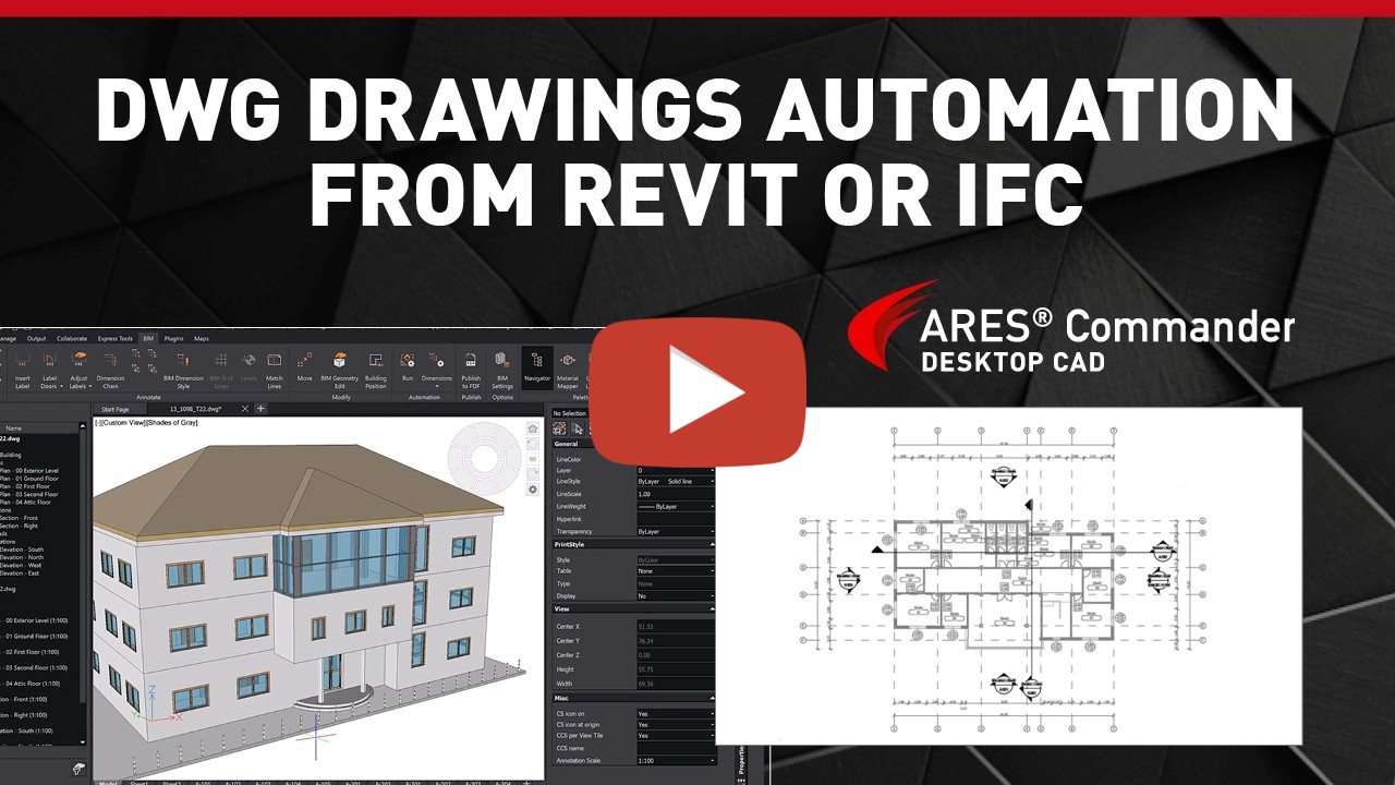 Watch how to automatically generate DWG drawings from Revit or IFC files with ARES Commander.