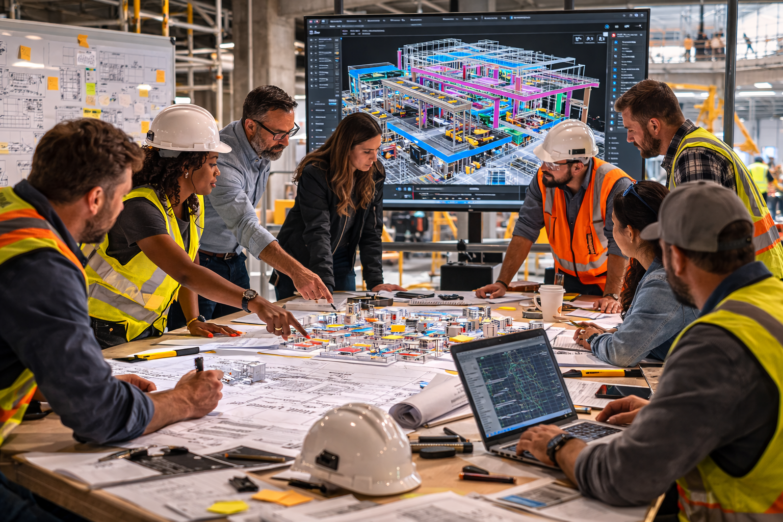 Fig 4. Architects, engineers, and BIM managers planning in a construction meeting