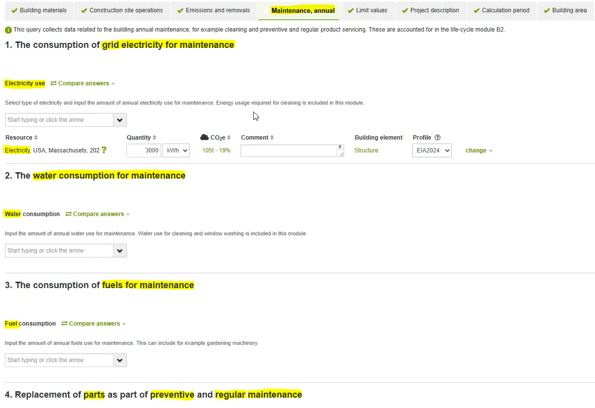 Figure 8) Accounting for Maintenance-related Emissions/Consumption on the LEED v5 Tool