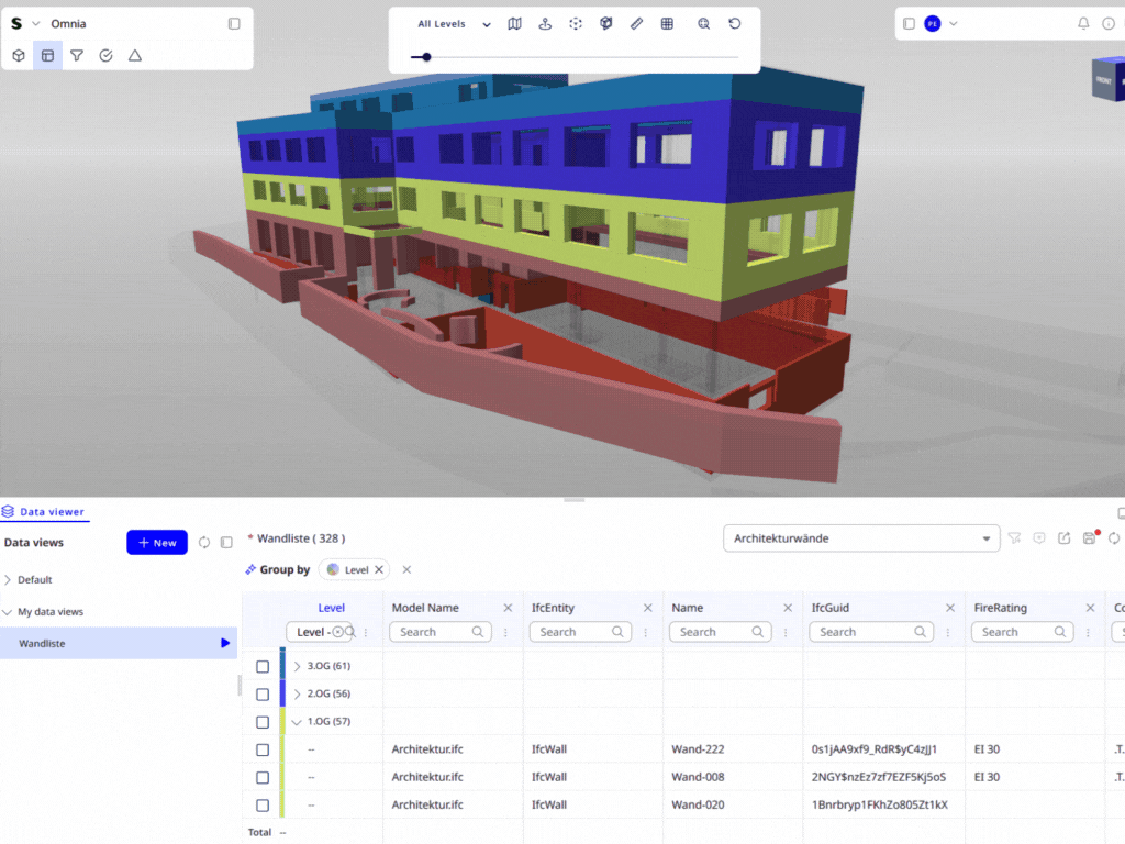 Figure 6. Data Viewer &ndash; combine 3D context with a sortable table to filter, group, and prioritize results quickly.