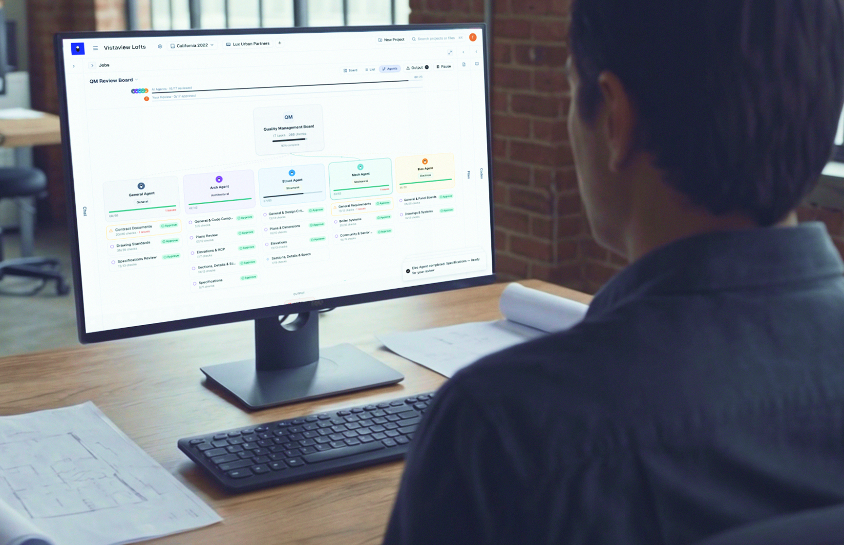 Ichi&rsquo;s agent based workflow helps teams organize code review, QA/QC, and consultant coordination tasks in a structured review board.