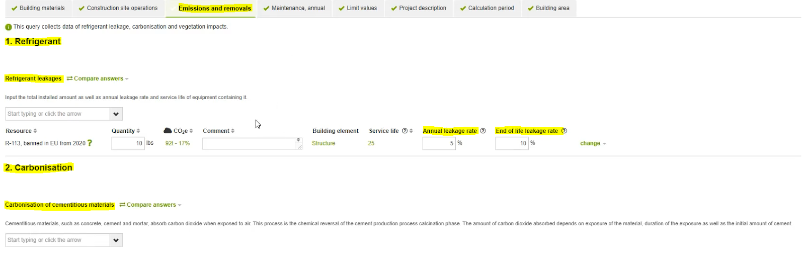 Figure 7) Quantification of Refrigerant Leakage and Carbonisation on the LEED v5 Tool